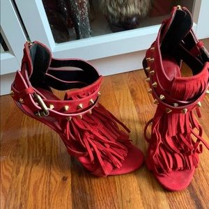 🛑SOLD!🛑 Giuseppe Zanotti Red Suede Fringe Sandals Size 39